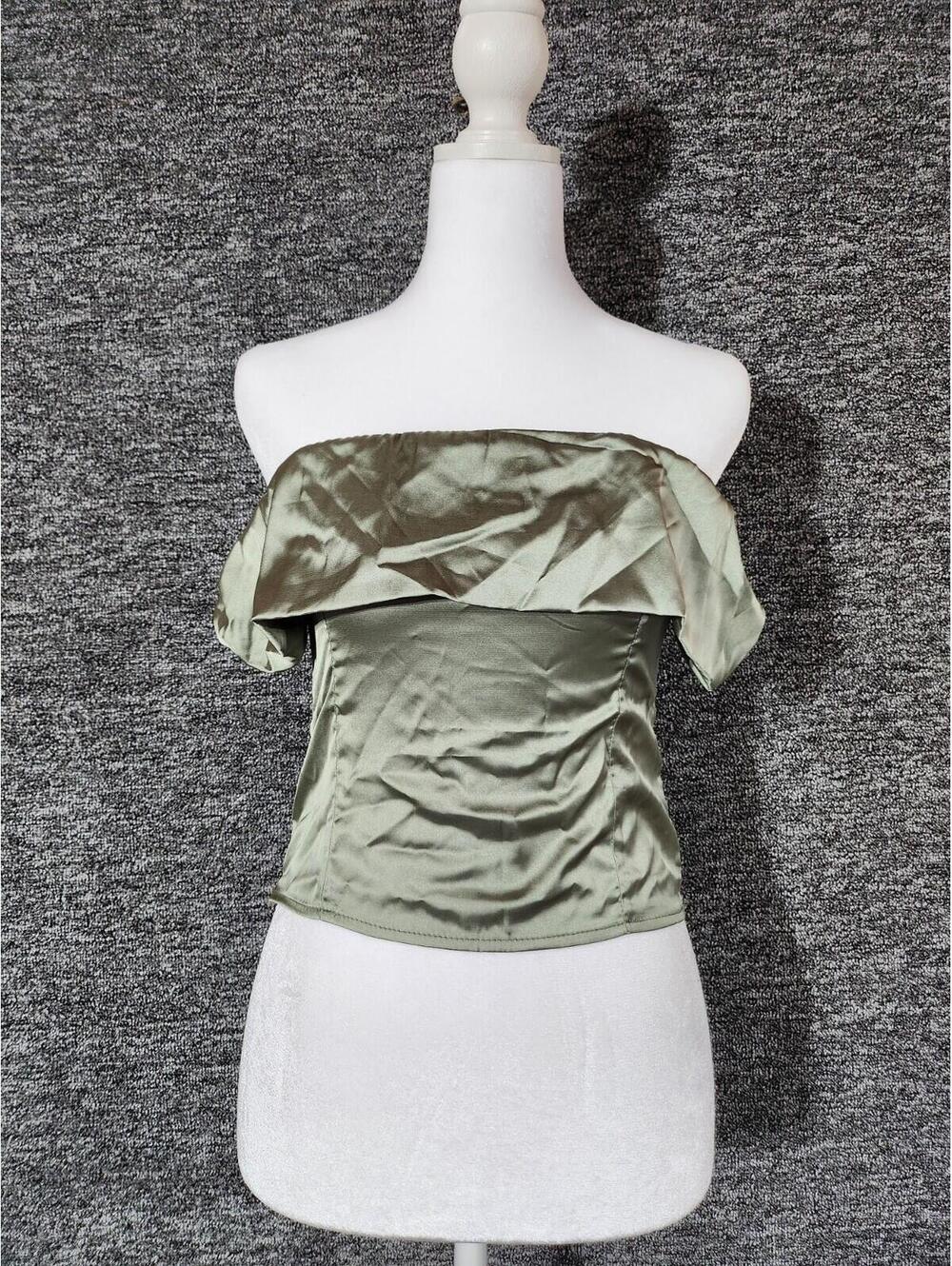 SHEIN Women's Cropped Tops XS/S Assorted Styles Polka Dot Beige Navy Green 7pc - Picture 13 of 15